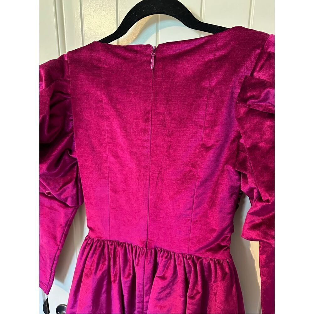 Alemais Rosario Mini Fuchsia Velvet Puff Sleeve Dress Women’s US Size 2 - Picture 15 of 15